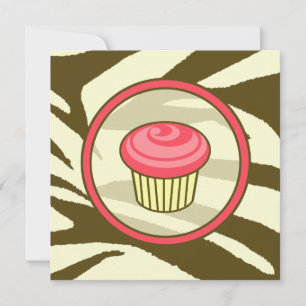 Rosa Cupcake Födelsedagsinbjudan - Brun Zebraprint Inbjudningar