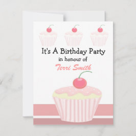Rosa Cupcake Födelsedagsinbjudan Inbjudningar