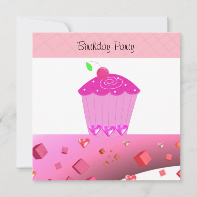 Rosa Cupcake Födelsedagsinbjudan Inbjudningar (Framsida)