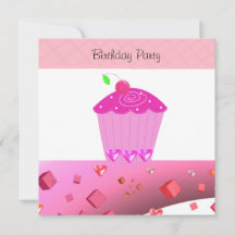 Rosa Cupcake Födelsedagsinbjudan