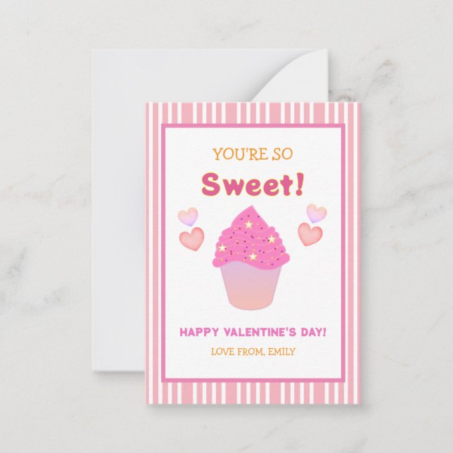 Rosa Cupcake Heart Du är så Söt Alla Hjärtans Dag Anteckningskort (Framsida)