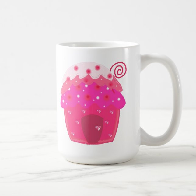 Rosa Cupcake-hus Kaffemugg (Höger)