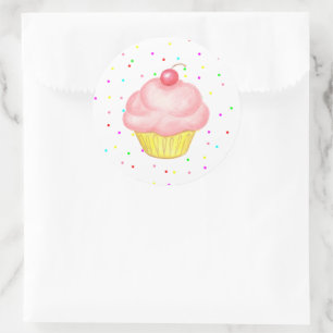 Rosa Cupcake-klistermärken Runt Klistermärke