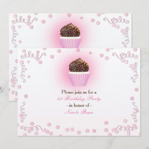 Rosa Cupcake Konfetti Födelsedagsfest Inbjudningar
