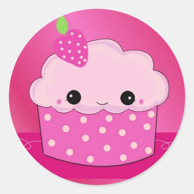Rosa Cupcake Runt Klistermärke (Framsida)