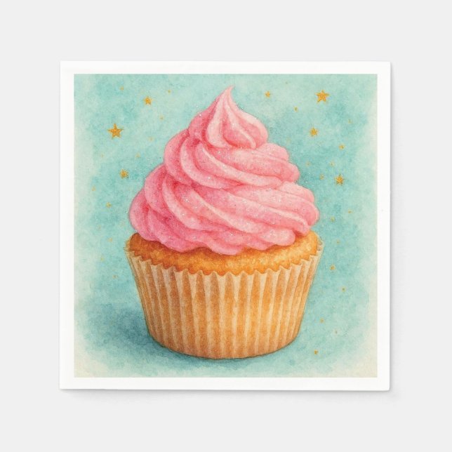 Rosa Cupcake Servetter. Pappersservett (Framsidan)