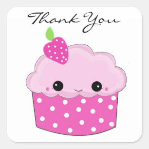 Rosa Cupcake Tack Fyrkantigt Klistermärke