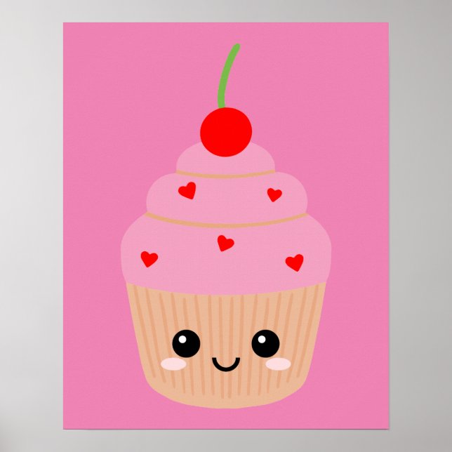 Rosa Cupcake Tryck, Sött Rumsdekor, Söt Fin Poster (Framsidan)