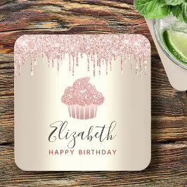 Rosa cupcakes glittrar droppande modern flickaktig underlägg papper kvadrat