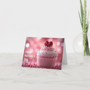 Rosa cupcakes med hjärtan Alla hjärtans dags hälsn Helgkort