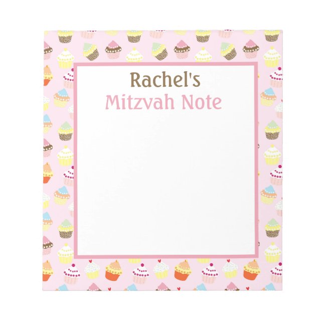 Rosa Cupcakes Mitzvah-anteckningar Flickor Notepad Anteckningsblock (Framsida)