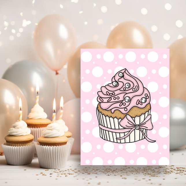 Rosa Cupcakes och prickar Flicka Födelsedag  Vykort (Skapare uppladdad)