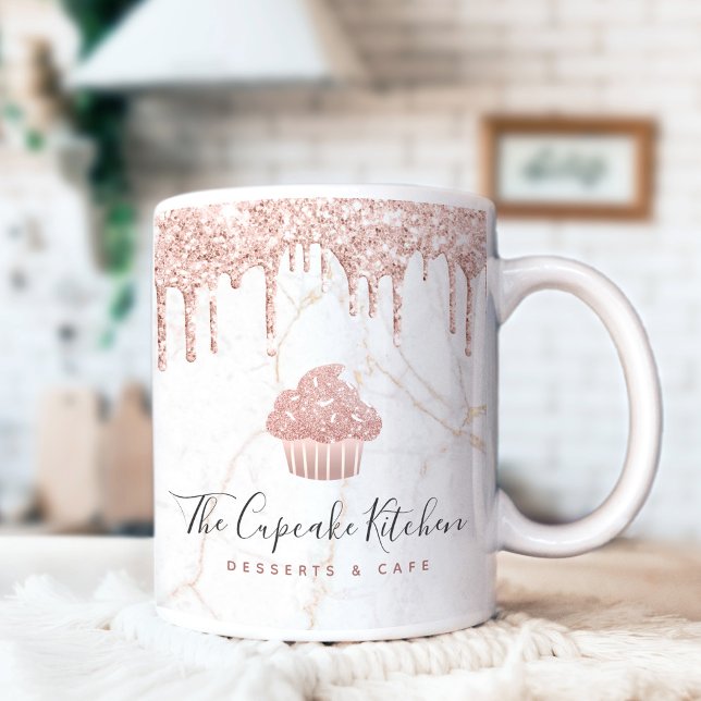 Rosa Cupcoa Glitter Dricks Bakery Dessert Marble Kaffemugg (Skapare uppladdad)