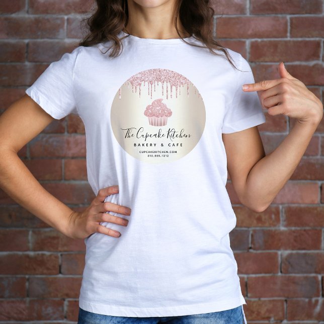 Rosa Cupcoa Glitter Drives Pastry Bakery Cafe Guld T Shirt (Skapare uppladdad)