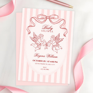 Rosa Cupid ängel baby shower Inbjudningar