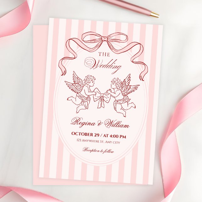Rosa Cupid ängel bröllop  Inbjudningar (Skapare uppladdad)