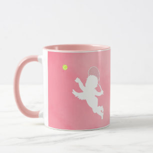 Rosa Cupid Tennis Player och racket med text Mugg