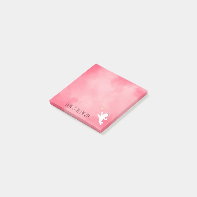 Rosa Cupid with Tennis Racket Kärlek Post-it Block (Vinklad)