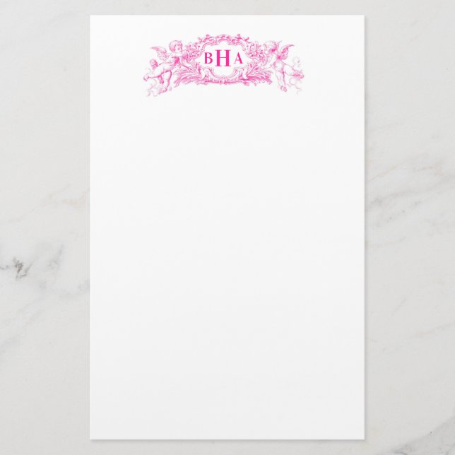 Rosa Cupids och Monogram Brevpapper (Framsida)