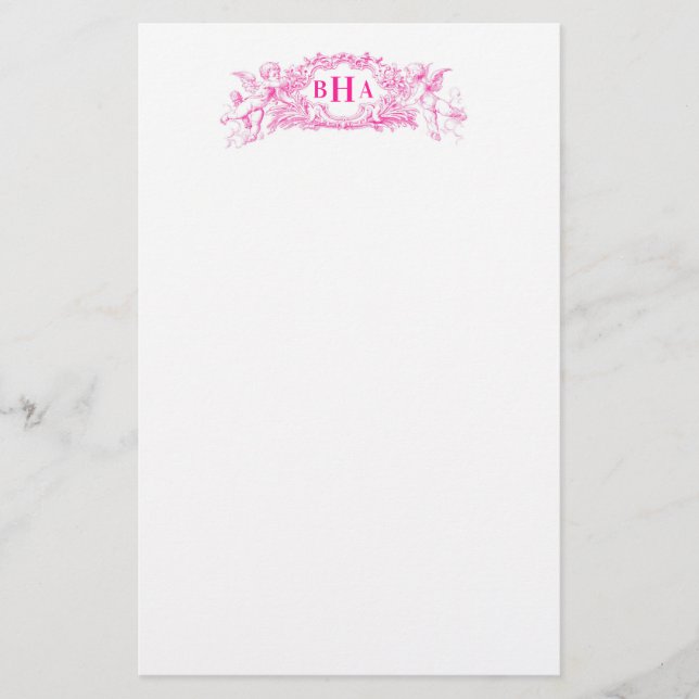 Rosa Cupids och Monogram Brevpapper (Framsida)