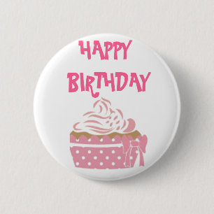 Rosa Cupkaka Birthday Badge Knapp