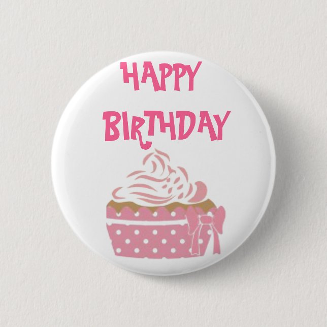 Rosa Cupkaka Birthday Badge Knapp (Framsida)