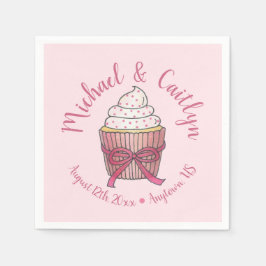 Rosa Cupkaka Bow Sprinkles Bröllop Möhippa Pappersservett