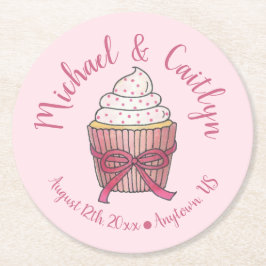 Rosa Cupkaka Bow Sprinkles Bröllop Möhippa Underlägg Papper Rund