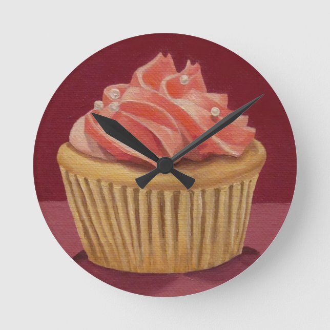 Rosa Cupkaka Clock Rund Klocka (Framsida)