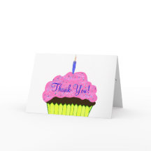 Rosa Cupkaka Födelsedag - tackkort