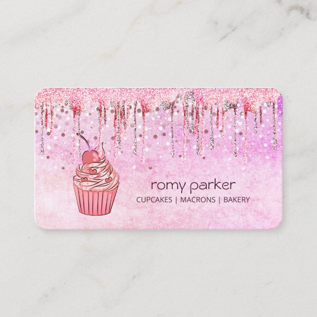 Rosa Cupkaka Home Bakery Pastry Plockning Visitkort (Framsida)