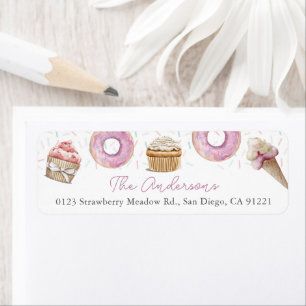 Rosa Cupkaka Ice Cream & Donut Returadress Etikett