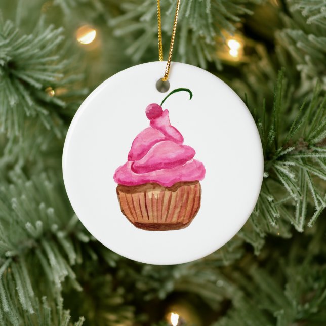 Rosa Cupkaka med Cherry Julgransprydnad Keramik (Träd)