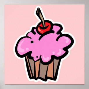 Rosa Cupkaka med Cherry Poster