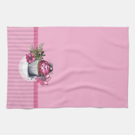 Rosa Cupkaka med Flowers Kitchen Towel Kökshandduk