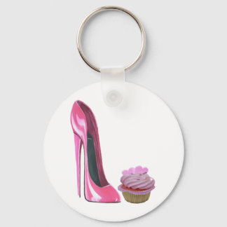 Rosa Cupkaka med Hearts och Rosa Stiletto Shoe Nyckelring