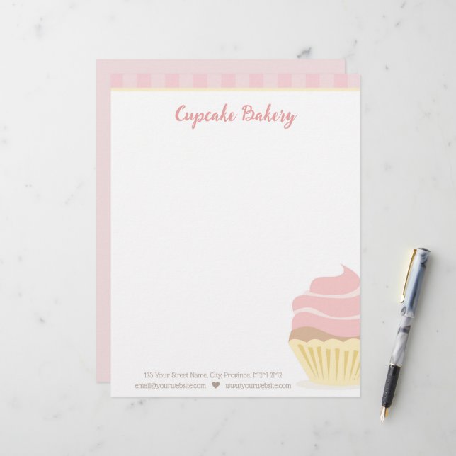 Rosa Cupkaka med Rand Letterhead Brevhuvud (Fram/Back In Situ)
