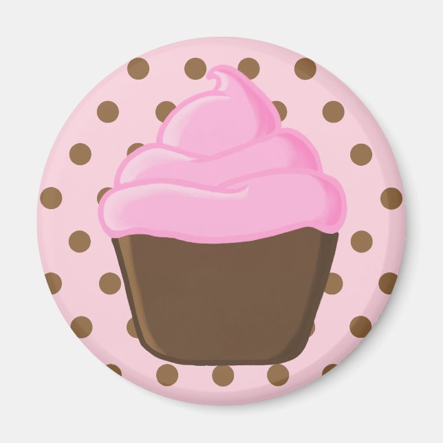 Rosa Cupkaka med Rosa Polka dots Magnet (Framsidan)