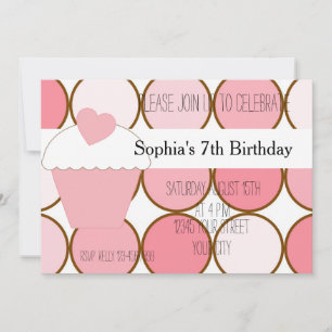 Rosa Cupkaka och Dots Birthday Inbjudningar