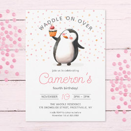 Rosa Cupkaka Penguin Firande, barn Birthday Inbjudningar