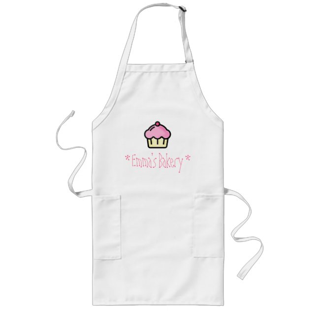 Rosa Cupkaka - Personlig Bakery Apron Långt Förkläde (Framsidan)