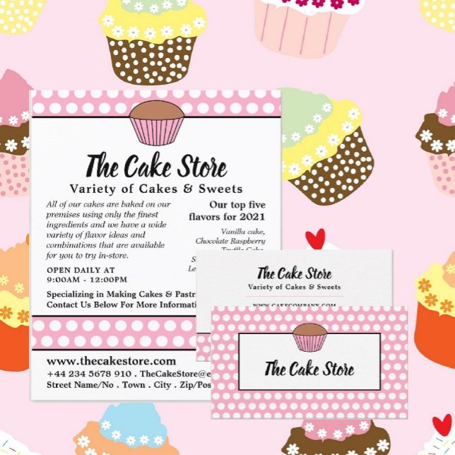 Rosa Cupkaka & Polka Dot, Cake Maker, Cake Store Visitkort (Skapare uppladdad)