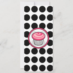 Rosa Cupkaka Smala Inbjudan - Svart Polka dots