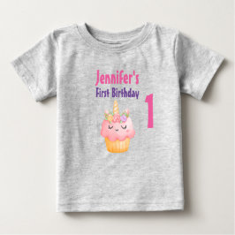 Rosa Cupkaka Unicorn med Ro födelsedag T Shirt