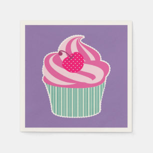 Rosa Cupkaka WIth Polka Dot Cherry Pappersservett