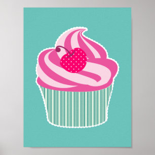 Rosa Cupkaka WIth Polka Dot Cherry Poster
