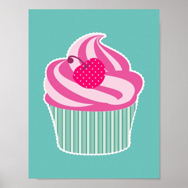 Rosa Cupkaka WIth Polka Dot Cherry Poster (Framsidan)