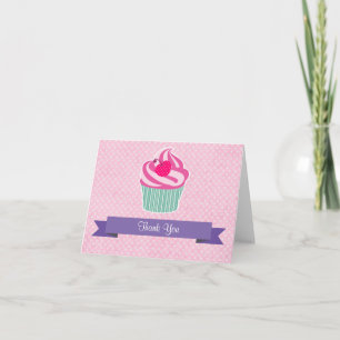 Rosa Cupkaka WIth Polka Dot Cherry Tack Kort