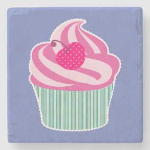 Rosa Cupkaka WIth Polka Dot Cherry Underlägg Sten