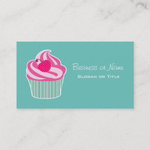 Rosa Cupkaka WIth Polka Dot Cherry Visitkort